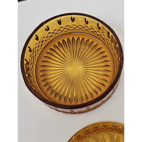 Vintage Amber Indiana Glass Candy Dish & Lid Pressed Glass Diamond Princess - Picture 5 of 14